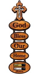 Bethlehem Olive Wood God Bless Our Home Wall Hanging with Crucifix