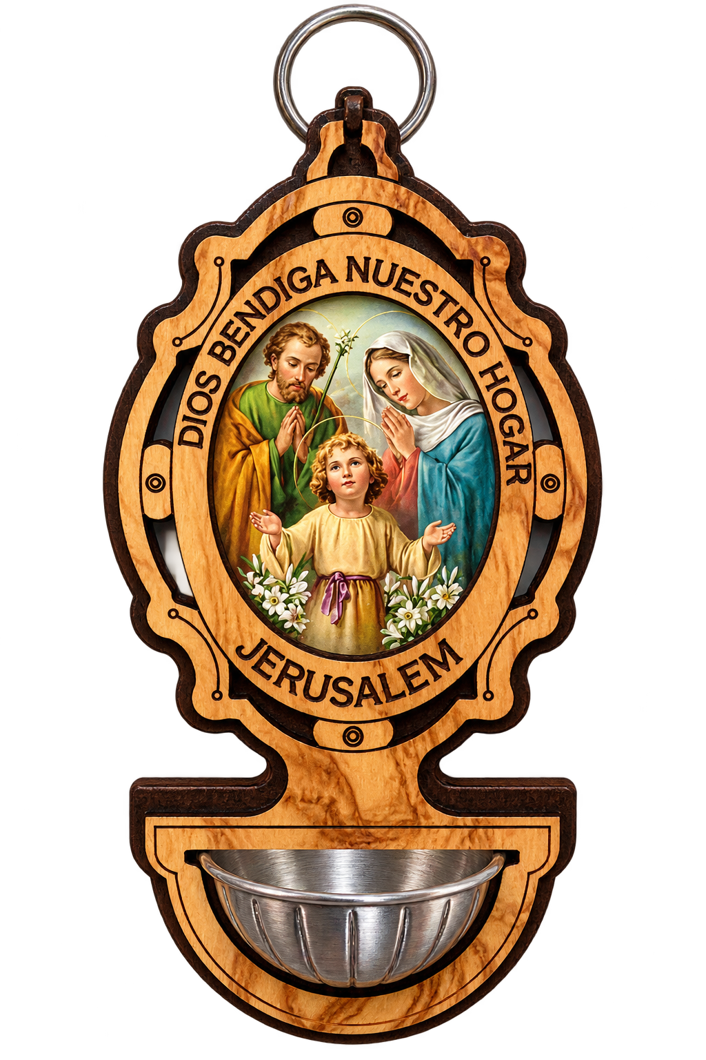 Bethlehem Olive Wood Holy Family Holy Water Font – Dios Bendiga Nuestro Hogar