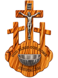 Handcrafted Olive Wood Holy Water Font with Three Crosses – God Bless Our Home