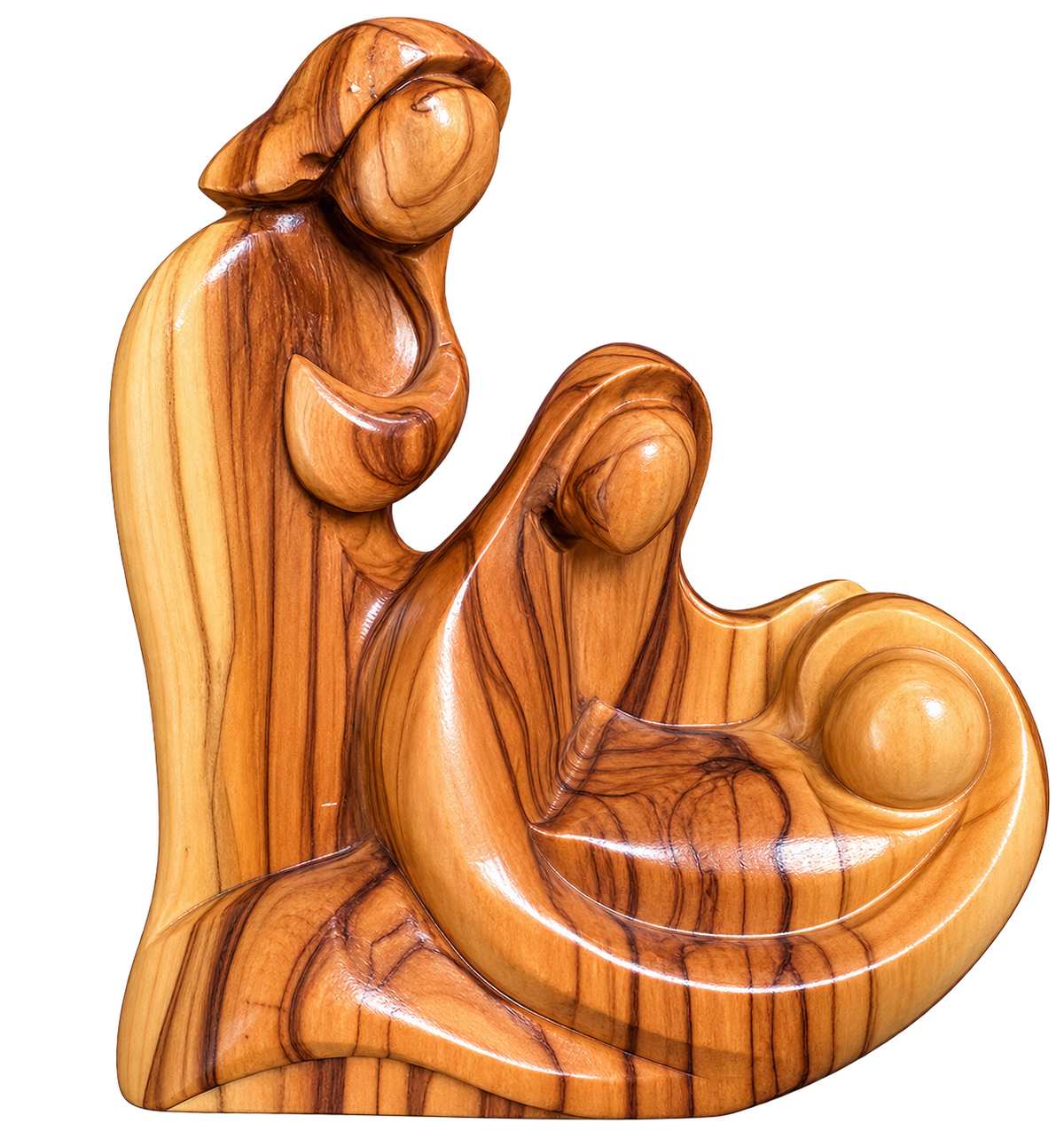 Hand-Carved Bethlehem Olive Wood Holy Family Figurine – Modern Nativity Sculpture