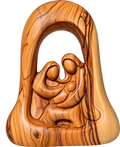 Hand-Carved Bethlehem Olive Wood Holy Family Nativity Sculpture – Modern Arch Design